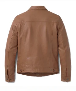 Alternative view of Men's Trucker Camel Brown Lambskin Leather Jacket