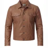 Men's Trucker Camel Brown Lambskin Leather Jacket