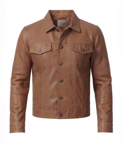 Men's Trucker Camel Brown Lambskin Leather Jacket