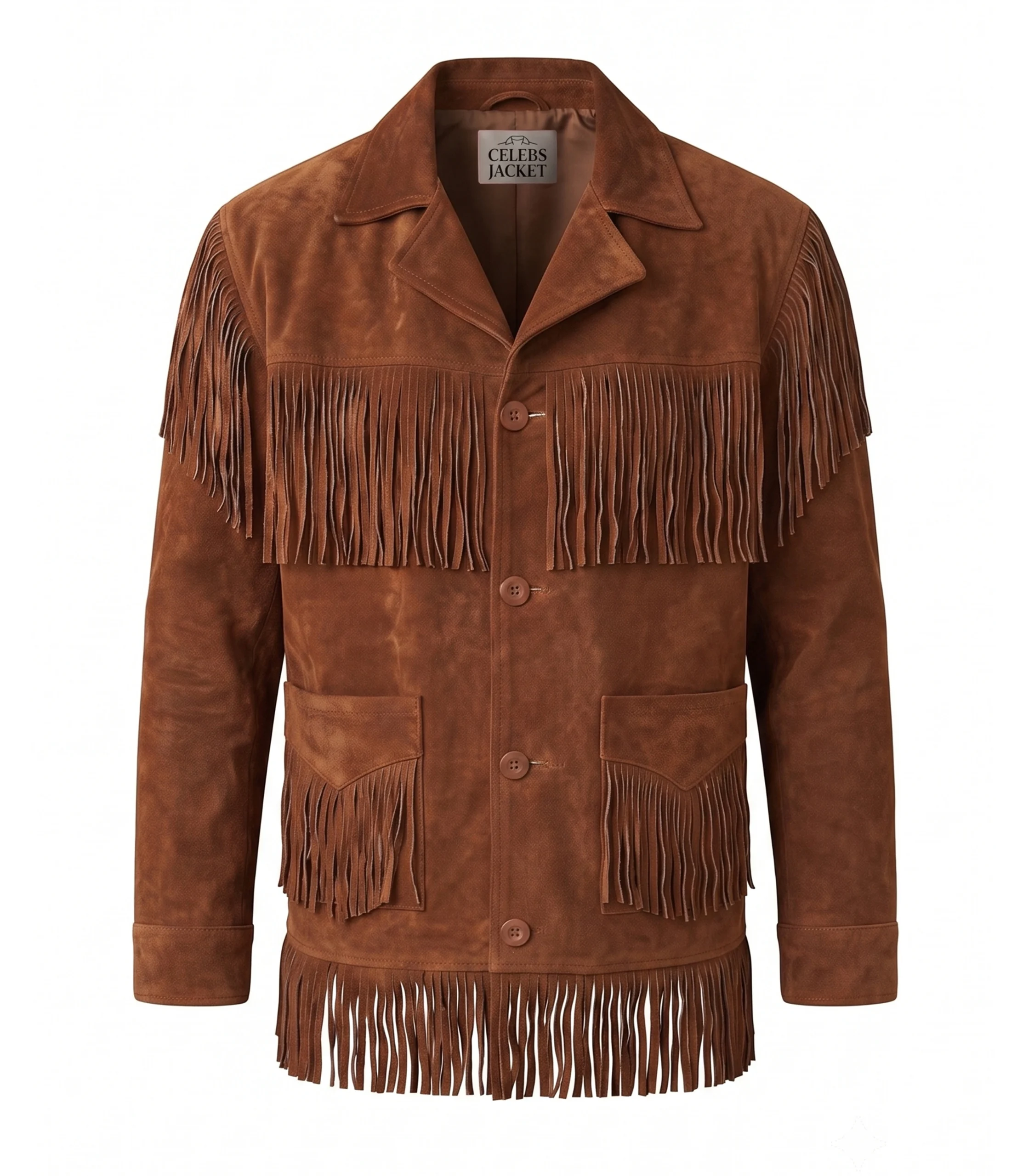 Men's Western Retro Cowboy Suede Leather Fringe Jacket
