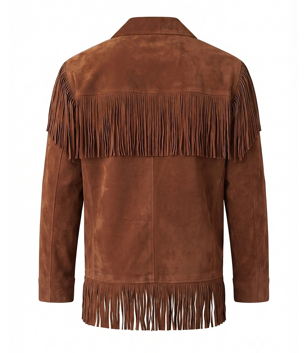 Men's Western Retro Cowboy Suede Leather Fringe Jacket - Image 2