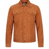 Mens Desert Tan Leather Suede Trucker Jacket