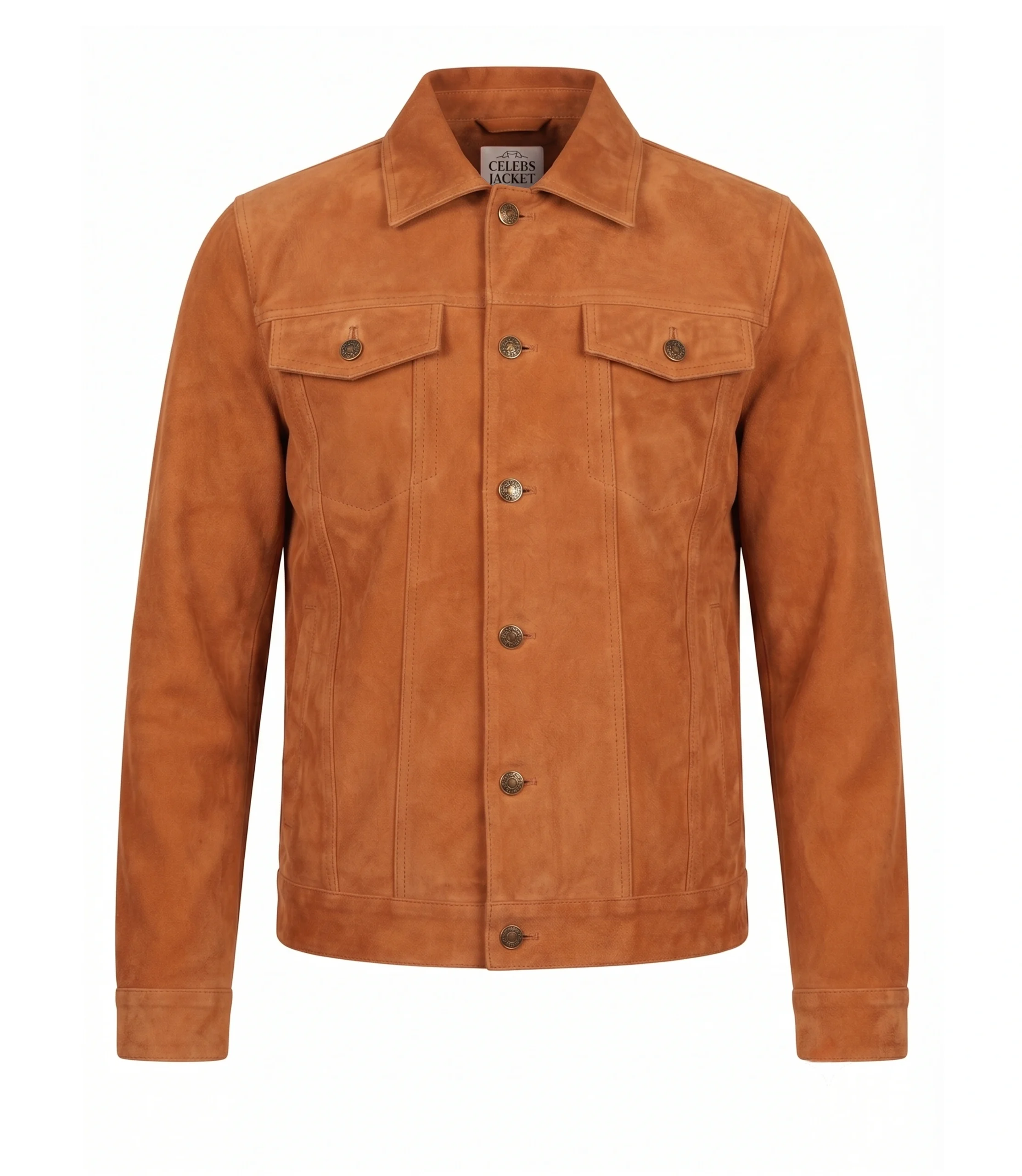 Mens Desert Tan Leather Suede Trucker Jacket