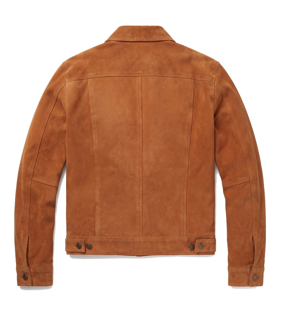 Mens Desert Tan Leather Suede Trucker Jacket - Image 2