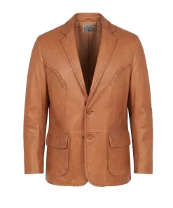 Mens Adam Tan Genuine Leather Blazer Jacket