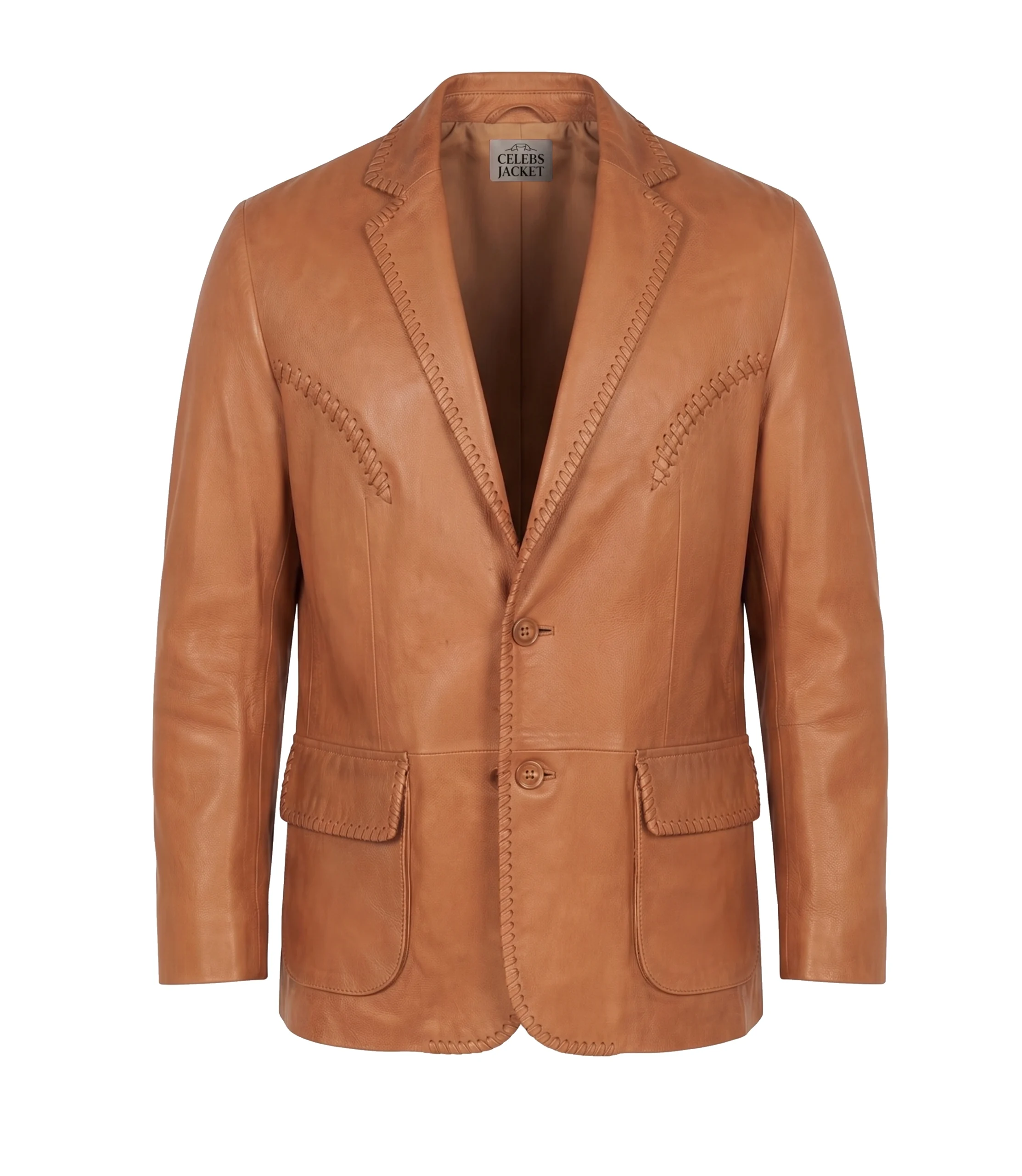 Mens Adam Tan Genuine Leather Blazer Jacket