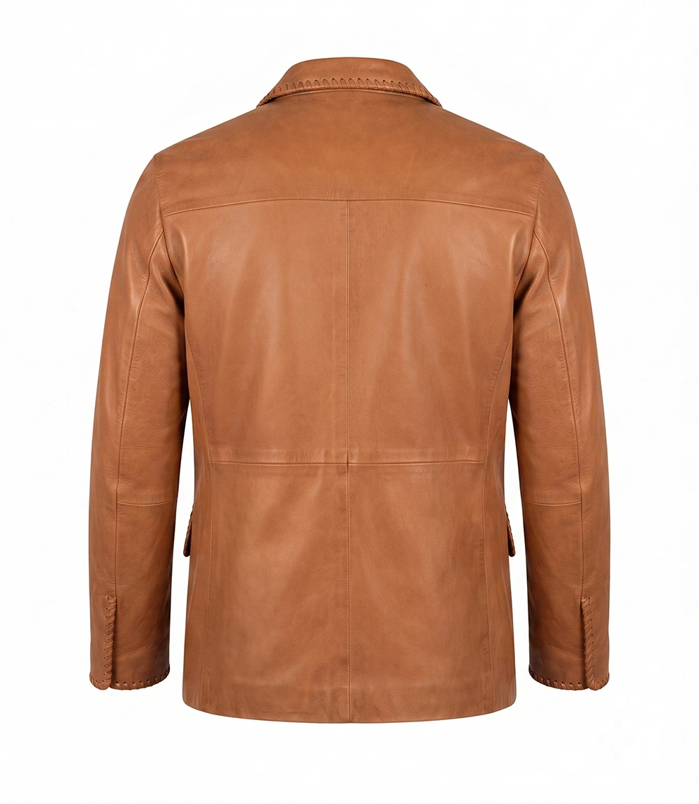 Mens Adam Tan Genuine Leather Blazer Jacket - Image 2