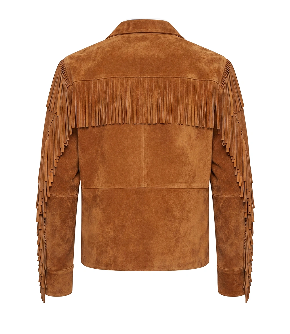 Mens Brown Leather Fringe Suede Jacket - Image 2