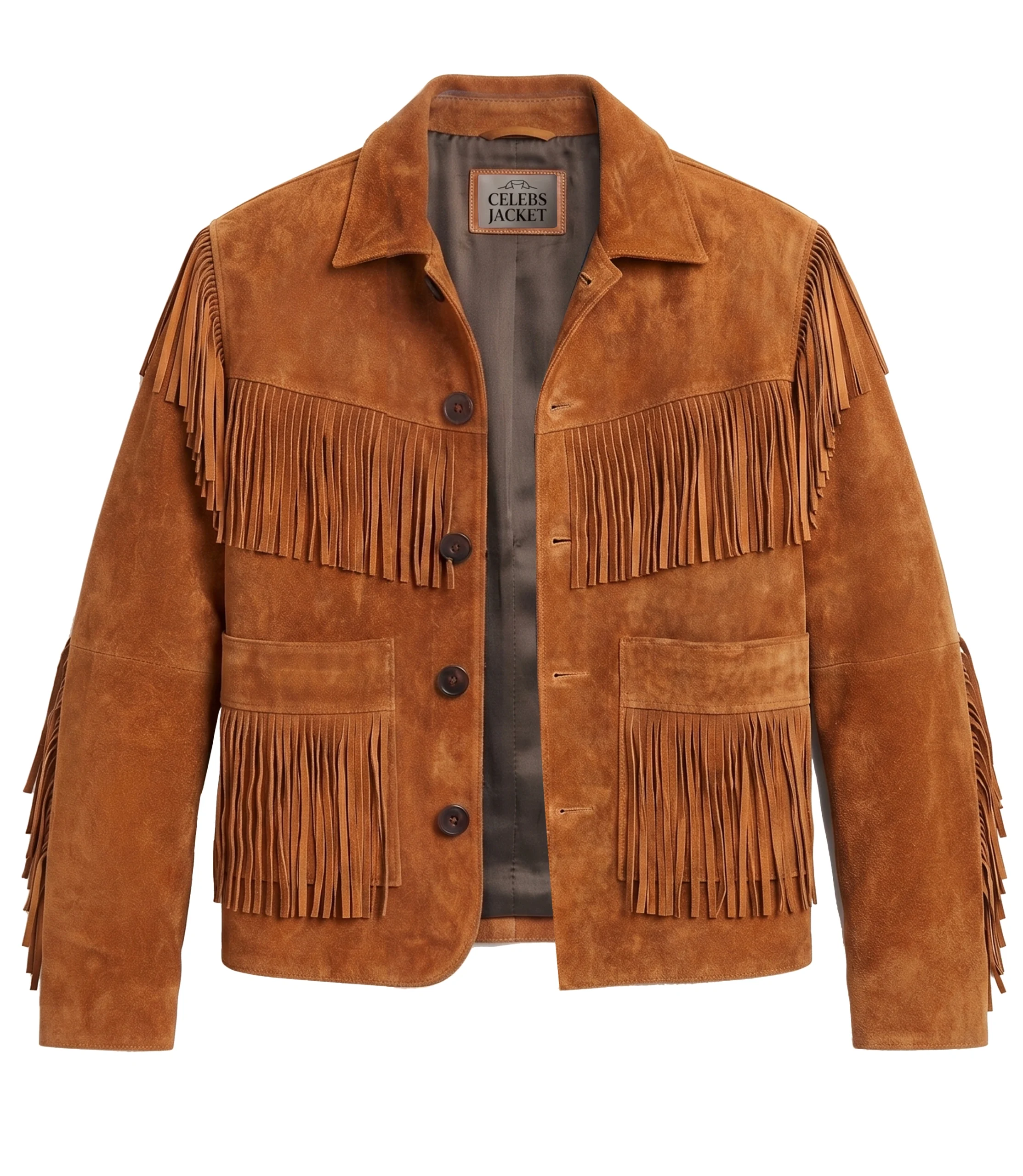 Mens Brown Leather Fringe Suede Jacket