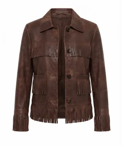 Womens Fringe Brown Cowboy Leather Jacket