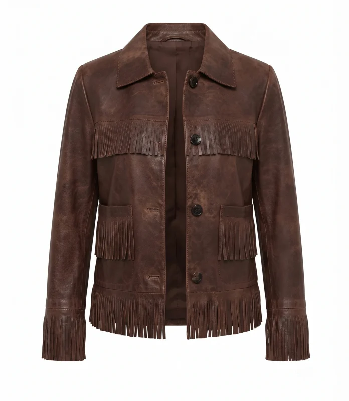 Womens Fringe Brown Cowboy Leather Jacket