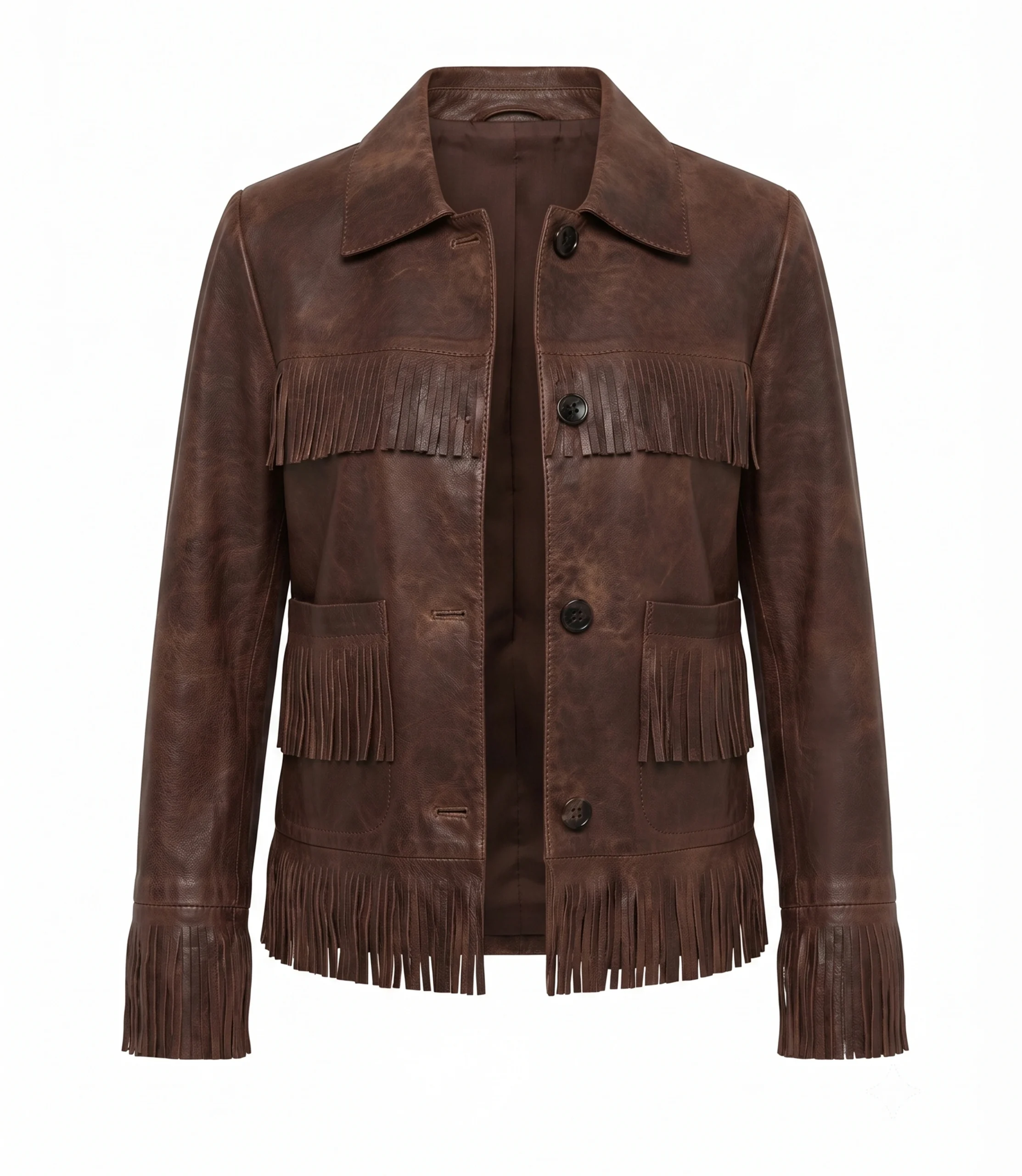 Womens Fringe Brown Cowboy Leather Jacket