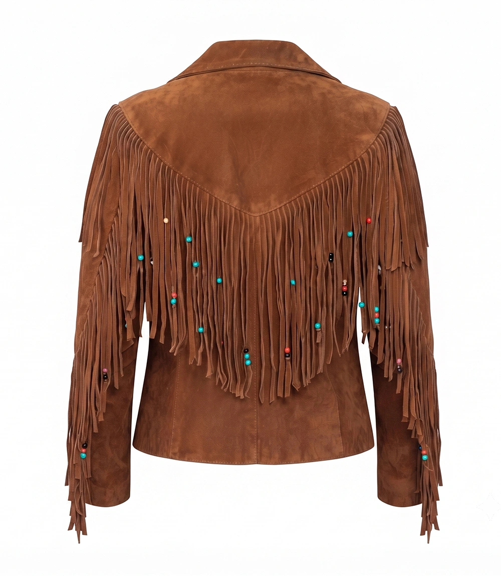 Womens Western Brown Suede Fringe Jacket - Image 2