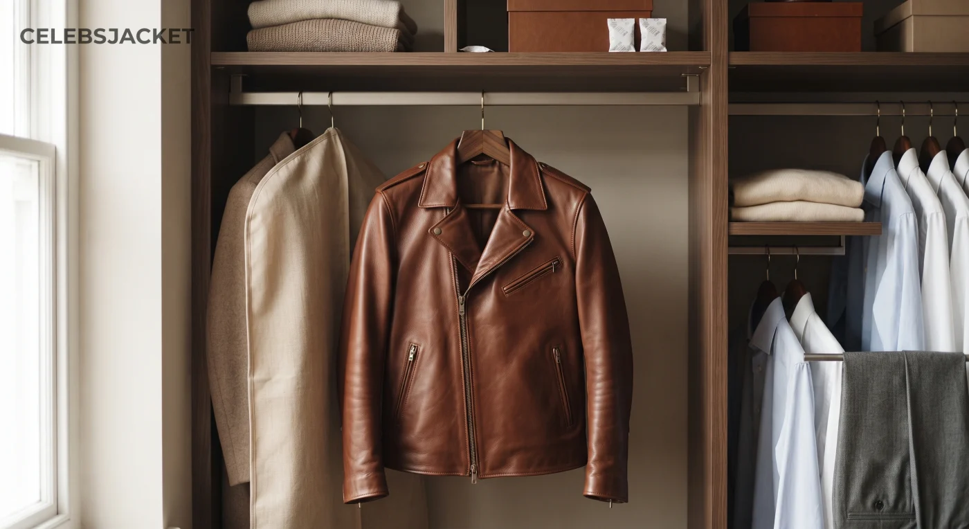Learn how to store your leather jacket correctly with seasonal tips, proper hanger selection, storage mistakes to avoid, and expert care advice.