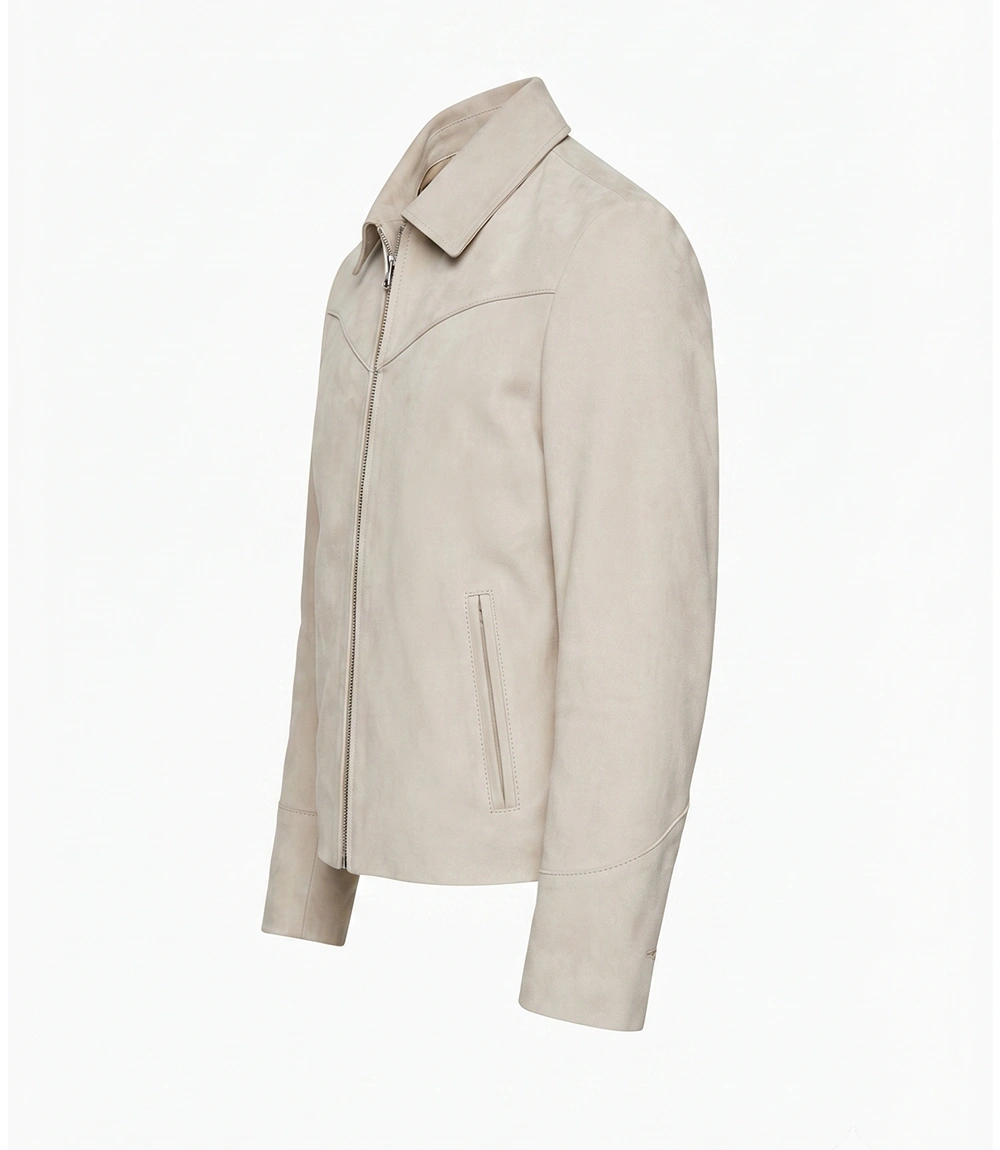 Mens Shirt Collar Suede Leather Jacket - Image 3