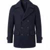 Men's Wool Peacoat Jacket – Navy Blue Double Breasted Style