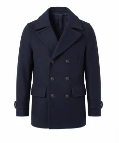 Men's Wool Peacoat Jacket – Navy Blue Double Breasted Style