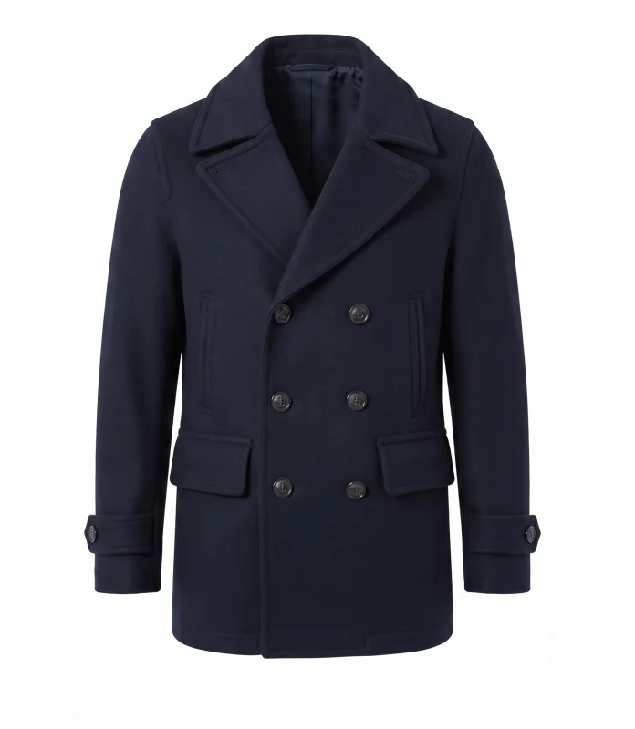 Men's Wool Peacoat Jacket – Navy Blue Double Breasted Style