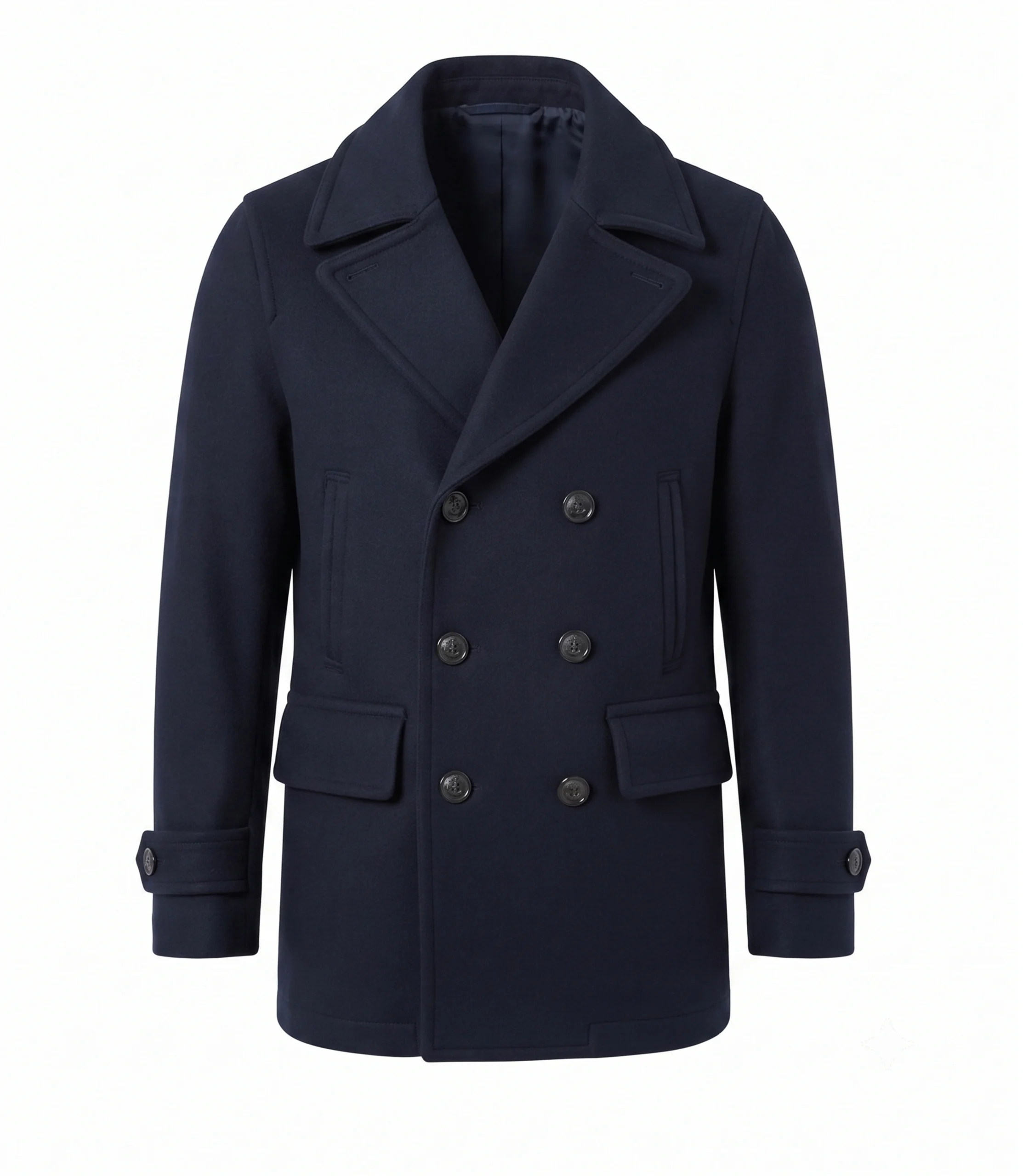 Men's Wool Peacoat Jacket – Navy Blue Double Breasted Style