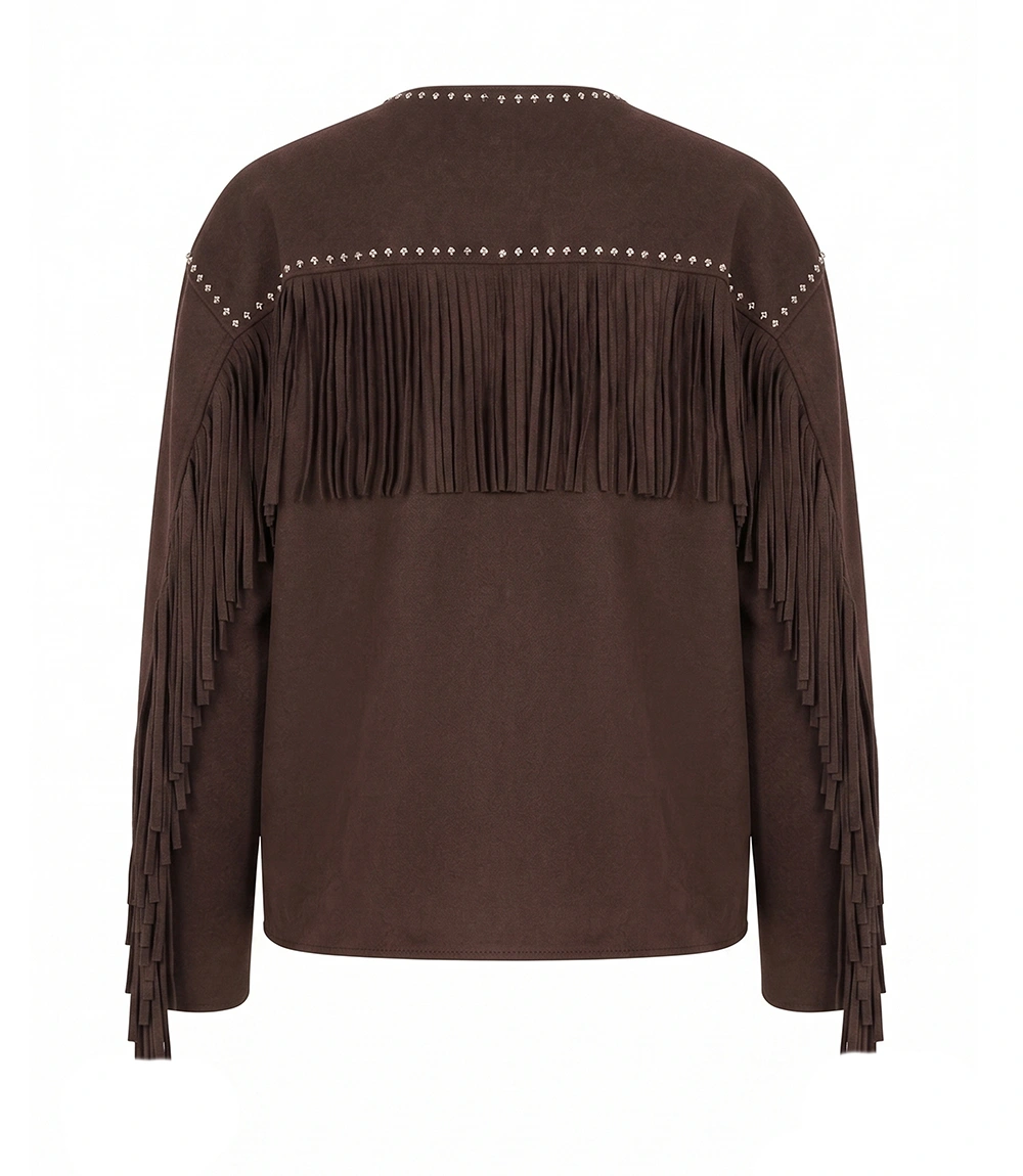Womens Western Fringe Brown Cowgirl Jacket - Image 2