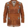 Mens Brown And Gold Cowboy Western Fringe Jacket