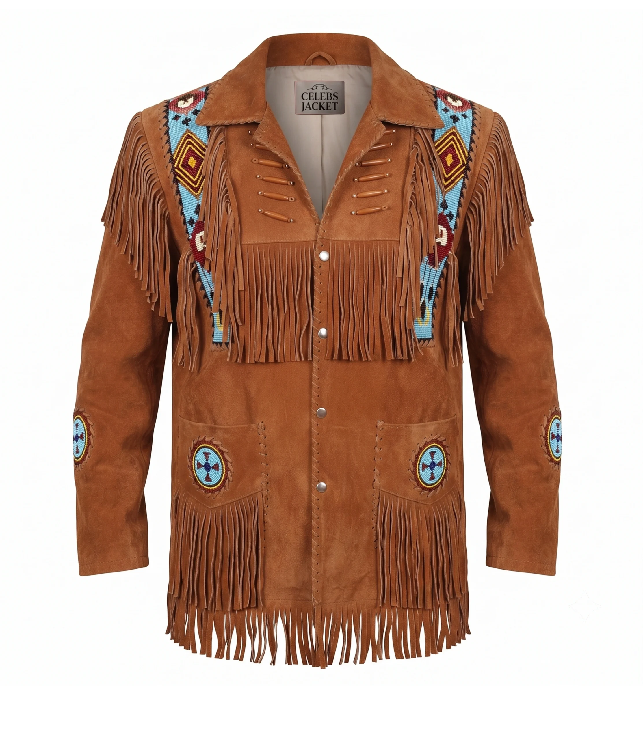 Mens Brown And Gold Cowboy Western Fringe Jacket