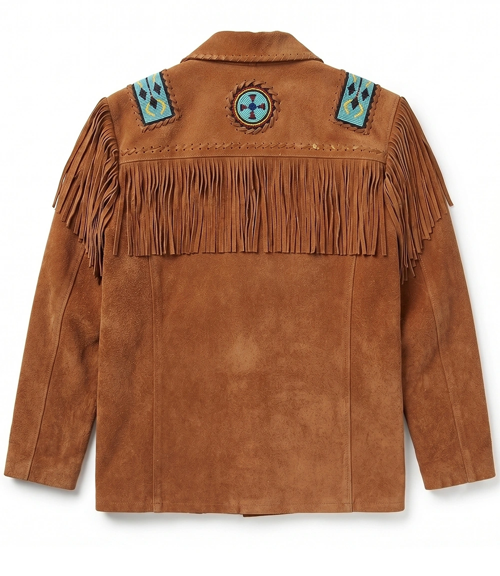 Mens Brown And Gold Cowboy Western Fringe Jacket - Image 2