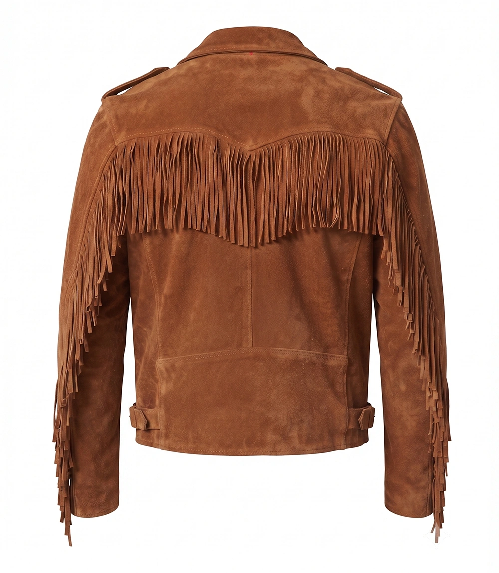Men’s Brown Cowboy Suede Leather Biker Jacket - Image 2