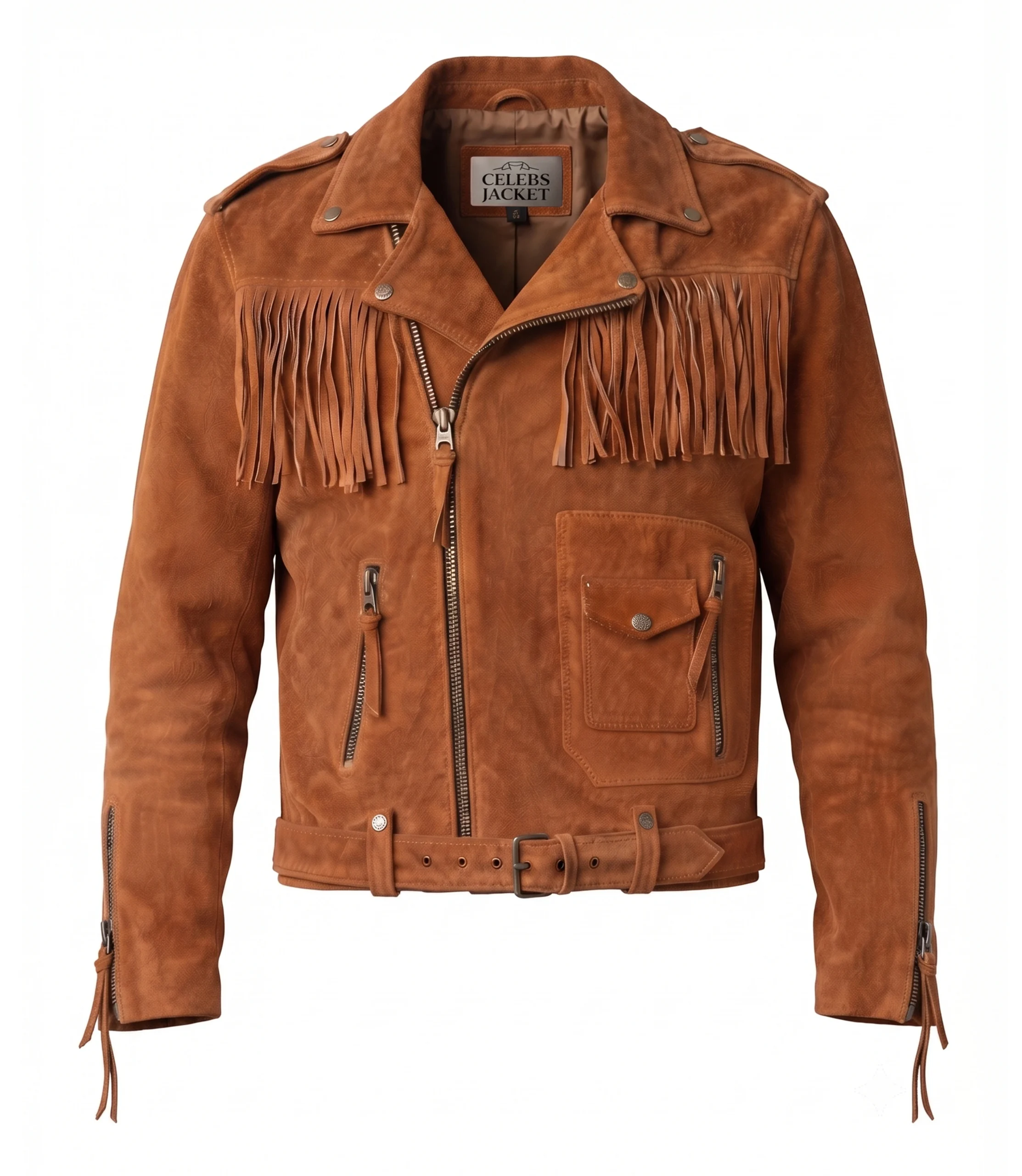 Men’s Brown Cowboy Suede Leather Biker Jacket